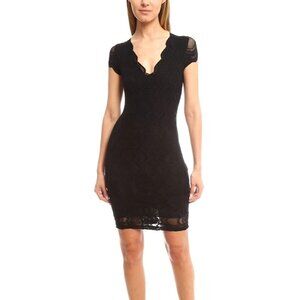 Nightcap Victorian Deep Black‎ V Neck Short Sleeve Lace Pencil Dress Size XS